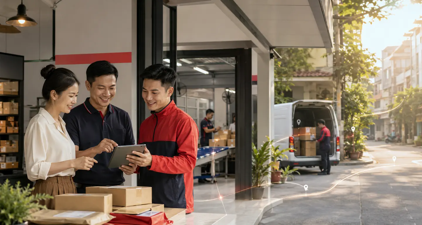 Shop, điểm dịch vụ và nhân viên giao nhận phối hợp vận hành hàng hóa